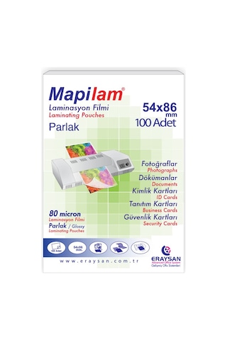 Mapilam 80 Micron Parlak Laminasyon Filmi Kredi Kartı 54x86 100 Lü