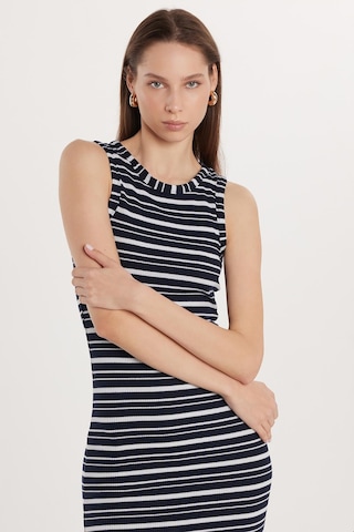 Tudors Kadın Slim Fit Dar Kesim Sıfır Kol Halter Yaka Çizgili Elbise-33324 Multi