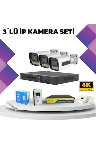 3'lü Güvenlik Ip Kamera Seti - 4mp Dış Mekan Kamera, 3.6mm Lens,