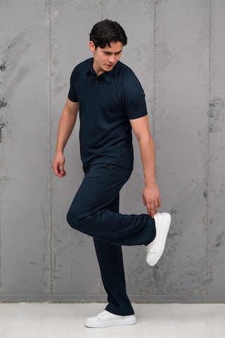 Mass Plus Regular Fit Likralı Kendinden Çizgili Yarım Baggy Pantolonlu T-shirt Takım Lacivert