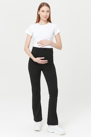 Luvmabelly Myra8065 Termal İçi Şardonlu Sıcak Tutan Beli Ayarlanabilir İspanyol Paça Hamile Tayt -siyah-siyah