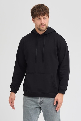 Erkek Siyah Standart Fit Normal Kesim Içi Polarlı 3 Iplik Kapüşonlu Pamuklu Sweatshirt Siyah