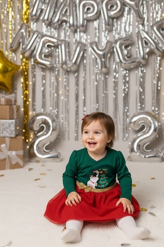 Kız Bebek Beli Fiyonk Detaylı Anvelop Yılbaşı Elbise Nbk-24923 Yeşil