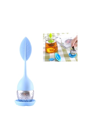 Sones Paslanmaz Çelik Yaprak Şekli Silikon Çay Poşeti Çay Süzgeçleri Bebek Mavisi