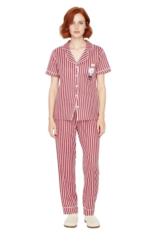 Ersefa Kadın Çizgili Baskılı Gömlek Ve Pantolon Pijama Takımı Fonksiyone Pembe