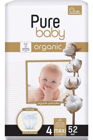 Pure Baby Organik Bebek Bezi 4 Beden 7-16 Kg Maxi 312 Adet 4 Numara