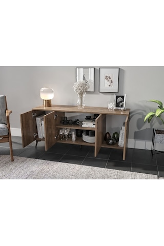 Kznhome 4 Kapaklı Çok Amaçlı Mdf Konsol Dolap - Ceviz Tamamı Mdf