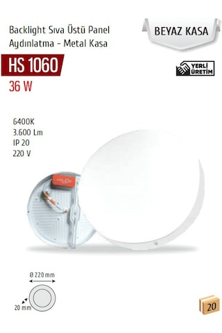 36w Backlight Sıva Üstü Panel, Naturel Hs 1060 Beyaz