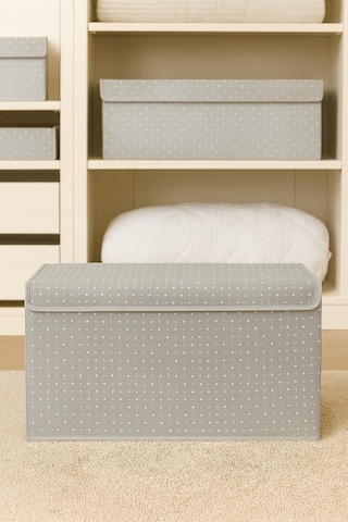 Serstil Mega Boy Kapaklı Sert Karton Gri Puantiyeli Hurç Organizer Xxl 70x40x30 Cm Gri Benekli