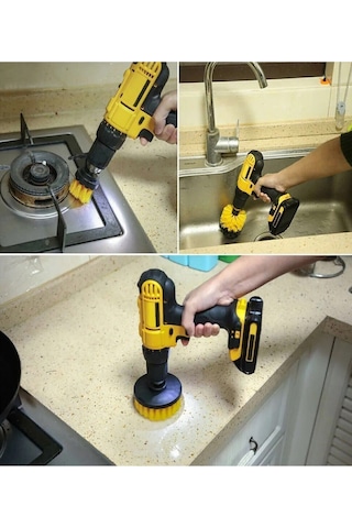 İsgstore 3lü Set Matkap Ucuna Takılan Duşa Kabin Fayans Banyo Küvet Oto Koltuk Lastik Yıkama Temizleme Fırça