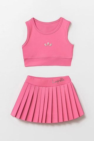 Lyrax Kabartmalı Şort Etekli Crop Kız Çocuk Sporcu Takım Pembe