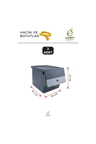 2li Büyük Boy Saklama Kutusu 33 Lt Kapaklı Organizer Dolap İçi Kiler Düzenleyici Kutu 33 Litre Renkli