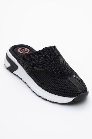 Luvishoes Glea Siyah Taşlı Fileli Burnu Kapalı Kadın Terlik Siyah