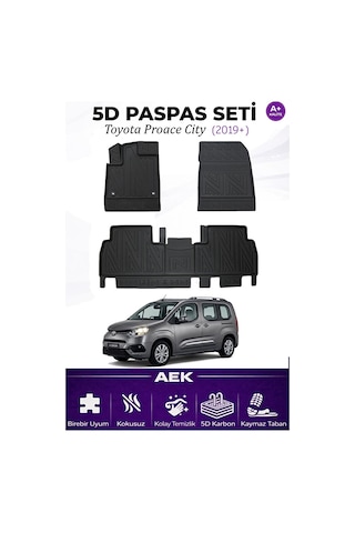 Toyota Proace City 2019+ Araca Özel Havuzlu "karbon" Paspas Takım