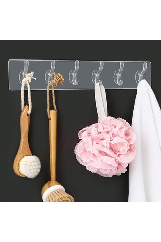 Kendinden Yapışkanlı Güçlü Şeffaf Askılık - Kapı Arkası Mutfak Duvar Banyo Askı 6'Lı Diğer