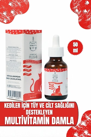 Vitkitty Kediler İçin Tüy Dökümünü Azaltan, Besleyen Cilt Ve Tüy Sağlığı Damlası Plus B 50 Ml