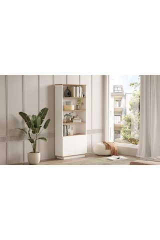 Robin Home Loft Kitaplık Raf 2 Kapaklı Raflı 168cm Çam-Beyaz