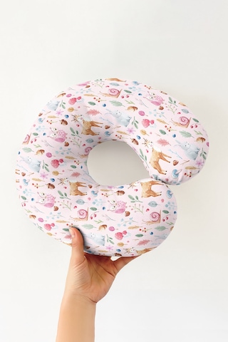 Sevimli Orman Hayvanları Pamuklu Boyun Yastığı - Pastel Pembe Yumuşak Seyahat Yastığı Çok Renkli