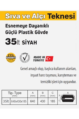Sgs991 - Siyah Çok Amaçlı Tekne Kova 35 Litre - Sıva Alçı Teknesi