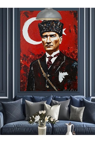 Atatürk Türk Bayrağı Tarihi Dekoratif Kanvas - Mdf Ahşap Tablo