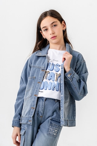 Kız Çocuk Yaka Taşlı Kot Ceket 1548 Açık Mavi