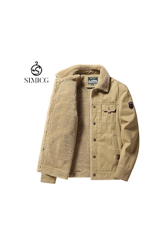 Sonbahar Ve Kış Artı Kadife Kalınlaştırılmış Gündelik Moda Yakalı Erkek Ceketi Haki