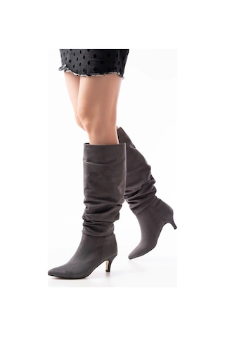 Sr-2001 Gri Süet İnce Topuklu Günlük Bayan Çizme Gri