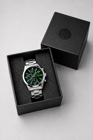 Erkek Gümüş Renk Metal Kordon Analog Kol Saati Takvim Göstergeli Yeşil Siyah Kadran - Gümüş Çok Renkli 61344954
