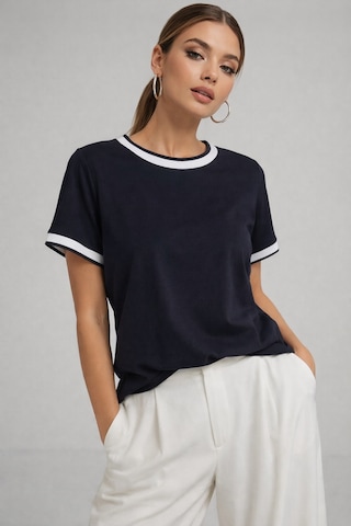 Kadın Lacivert Bisiklet Triko Yaka Kısa Kollu Basic T-shirt Lacivert
