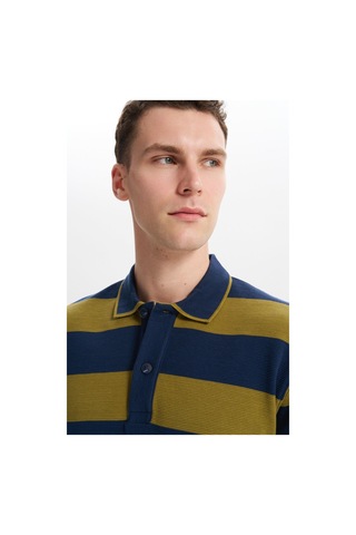 AR-MA Arma Erkek Ribanalı Regular Fit Çizgili %100 Pamuk Ringel Ottoman Kumaş Polo Yaka Düğmeli Sweatshirt K30554952602 İndigo-i1