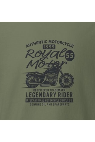 Wildstyle Royal Motor Legendary Rider Motosiklet Vintage Motor Baskılı Unisex Bisiklet Yaka Pamuklu Tişört - H