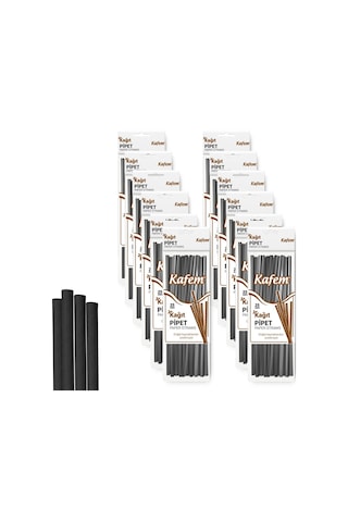 Kafem Siyah Kağıt Pipet 19,5cm 25li X 10 Paket