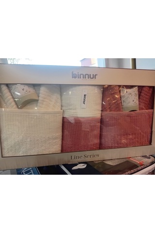 Binnur Line 10 Parça Aile Bornoz Takımı / %100 Pamuk / Aile Seti / Çeyizlik / Günlük / Modern / 1.kalite Turuncu