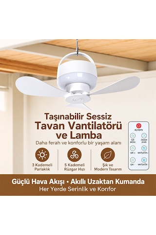Ezere Aerosnap Led Kamp Tavan Fanı Ve Taşınabilir Şarjlı Tavan Vantilatörü