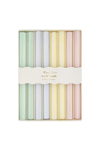 Meri Meri - Pastel Çizgili Sofra Mumları - 8 Adet Çok Renkli