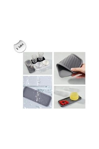 Gri Renk Silikon Yağdanlık Yağlık Sirkelik Altlığı Organizer Sunumluk Sabunluk Altlığı 23x10 Cm Diğer