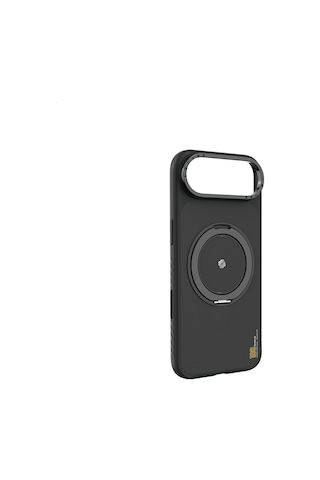 Apple Uyumlu iPhone 17 Air Kılıf M-safe Şarj Özellikli Metal Standlı Lenyes Ck225 Kevlar Kapak Siyah Siyah