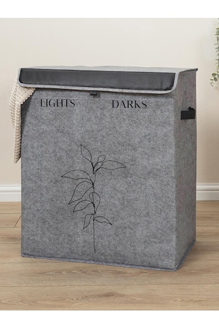 Meleni Home Keçe Deri 2 Bölmeli Çamaşır Kirli Sepeti Çok Amaçlı Katlanır Oyuncak Saklama Hurcu Gri 53x33x60 Cm Diğer