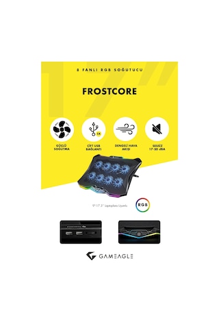 Frostcore X8 Rgb 8 Fanlı 10 Rgb Modlu 9-17 Notebook Soğutucu Stand Laptop Soğutucu