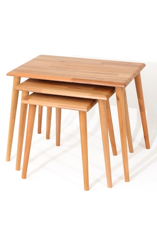 Dikdörtgen Masif Doğal 3'lü Zigon Modern Üçlü Yan Sehpa