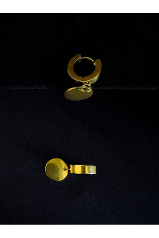 Oval Charmlı Gold Çelik Küpe -kuzey Serisi