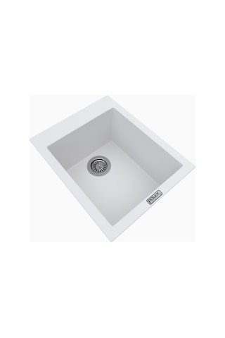 Polex Cristalüx Granit Evye P-05 Beyaz Tezgah Altı Ve Tezgah Üstü Kare Mutfak Evyesi 41x51 CM