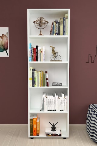 Bofigo Dekoratif 5 Raflı Kitaplık Modern Kitaplık Çınar Beyaz
