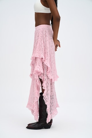 Mireya Asimetrik Pembe Dantel Etek Pembe