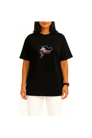 Bahriyeli Collection Oversize Mercedes W124 Classic Araba Göğüs Baskılı Unisex T-shirt Siyah