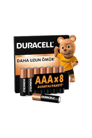 Duracell Basic Aaa Alkalin Ince Kalem Pil 8'li Paket 1,5v Daha Uzun Ömürlü Günlük Cihazlar Için Güv