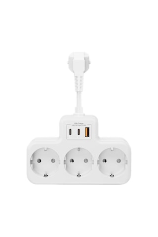 Voltaj Korumalı Priz Duvar Tipi Kısa Kablolu Priz Çoğaltıcı 3x Soket 2x Type-c 1x Usb 16a 3680w 1050 Joule Çocuk Standart