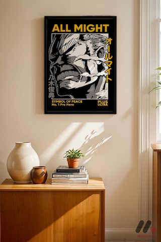 My Hero Academia All Might Poster, Siyah Çerçeveli Duvar Tablosu - Anime Severlere Özel Hediye