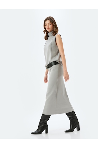 Koton Standart Bel Slim Fit Fitilli Uzun Kalem Etek Gri 5wak10390ek Gri