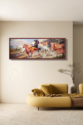 Kanvas Tablo Panoramik Yatay Tekli Salon Mutfak Yatak Odası Ofis Feng Shui Koşan Atlar 759